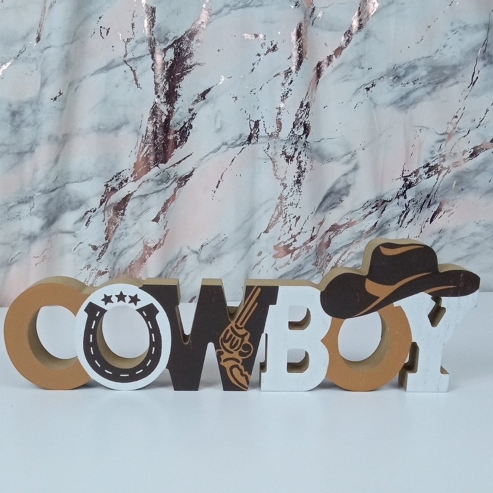 🚜 Cowboy Cutout Decorative Block Sign